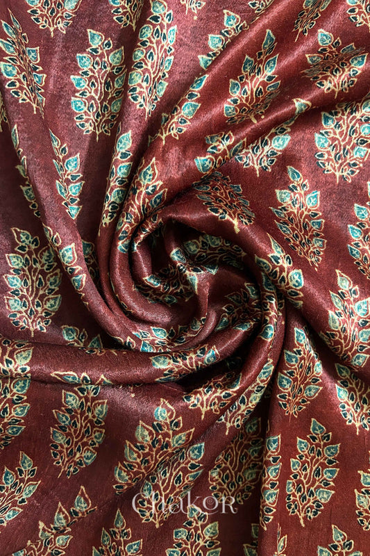 Madder Red Ajrakh Printed Mashru Kurta Fabric - 3 mtr