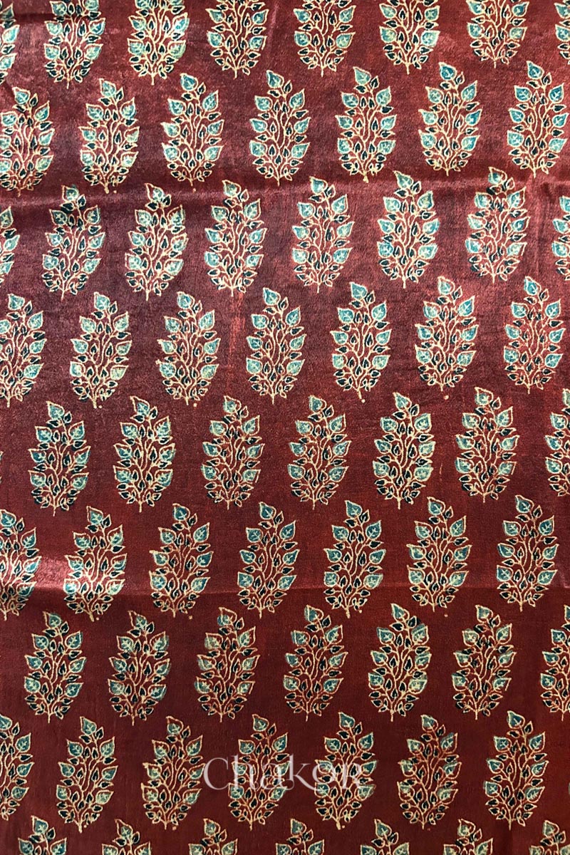 Madder Red Ajrakh Printed Mashru Kurta Fabric - 3 mtr