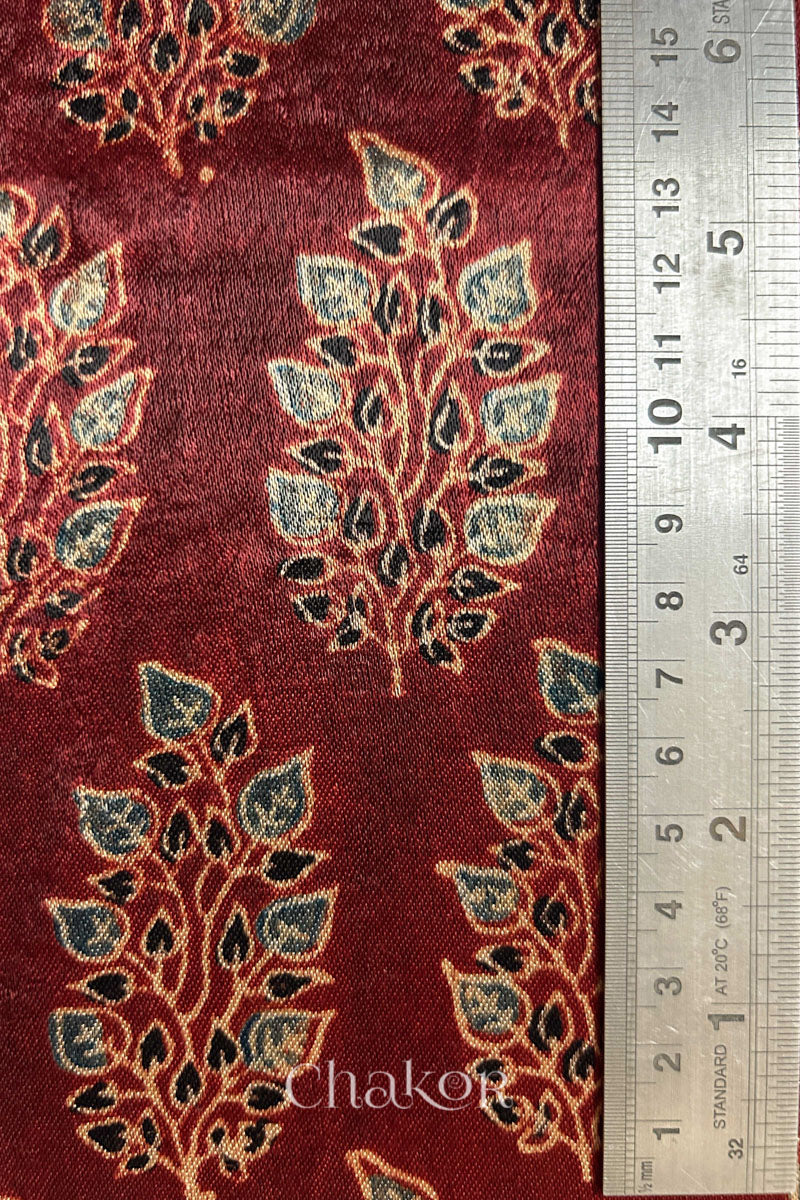 Madder Red Ajrakh Printed Mashru Kurta Fabric - 3 mtr