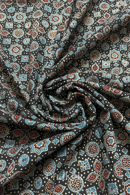 Black Ajrakh Printed Cotton Kurta Fabric - 3 meter
