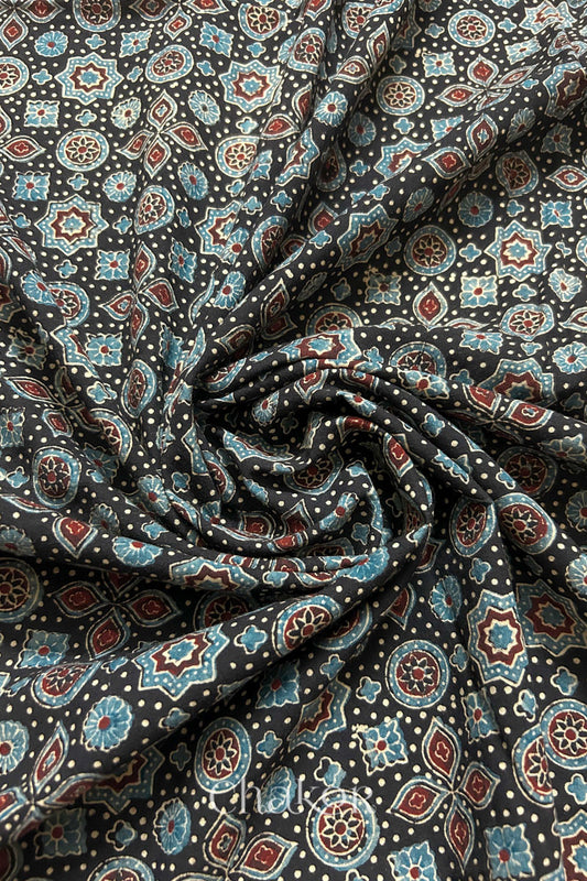 Black Ajrakh Printed Cotton Kurta Fabric - 3 mtr