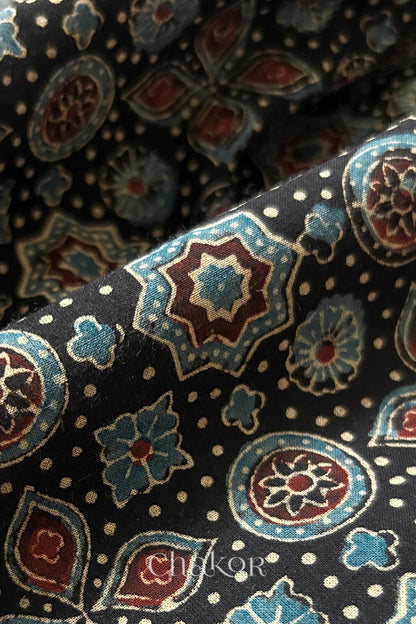 Black Ajrakh Printed Cotton Kurta Fabric - 3 meter