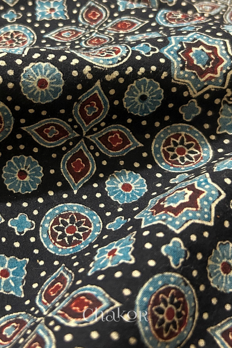 Black Ajrakh Printed Cotton Kurta Fabric - 3 mtr