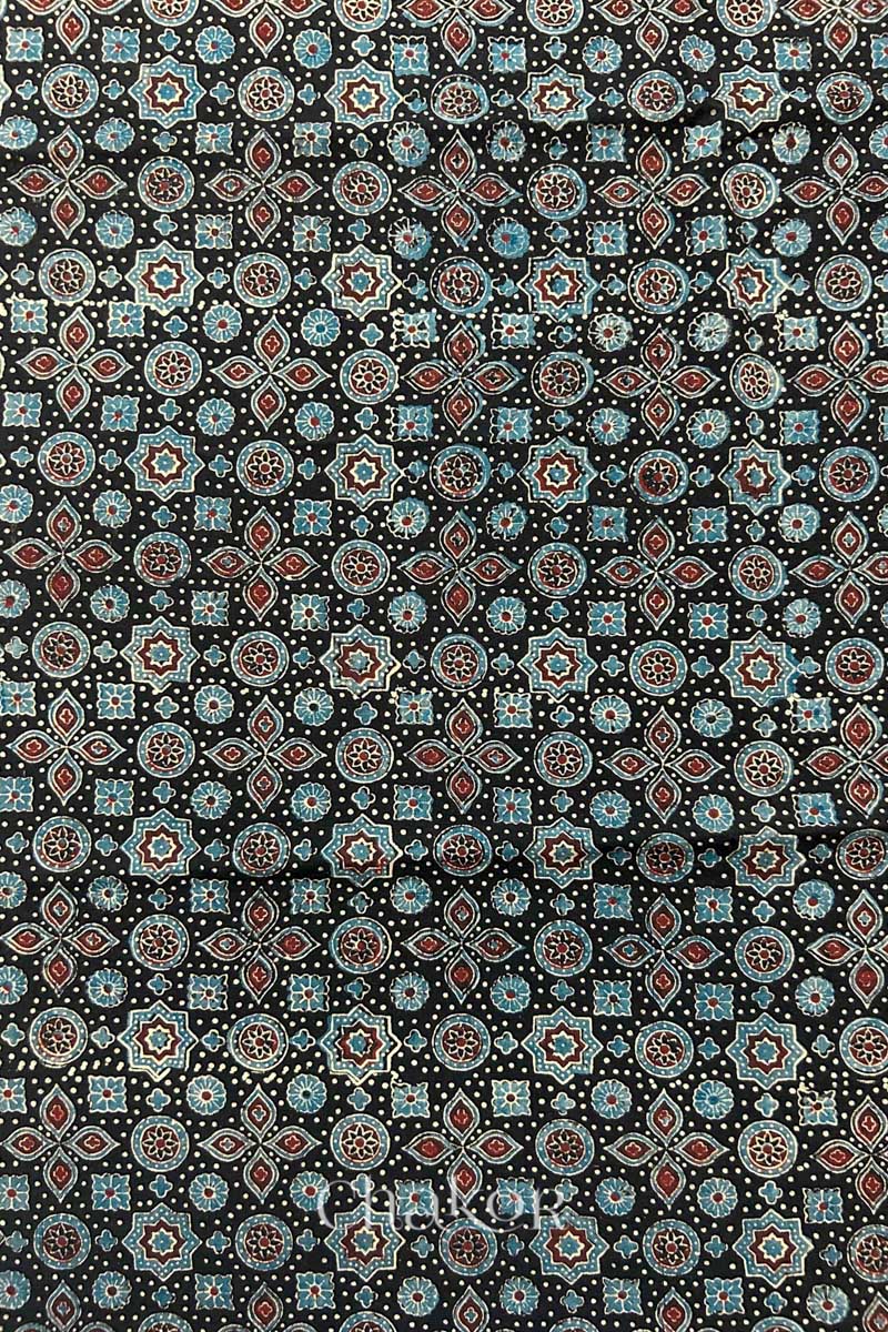 Black Ajrakh Printed Cotton Kurta Fabric - 3 mtr