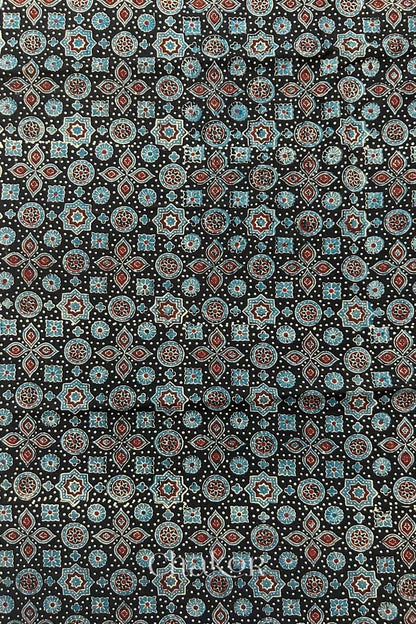 Black Ajrakh Printed Cotton Kurta Fabric - 3 meter