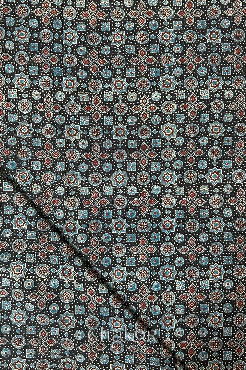 Black Ajrakh Printed Cotton Kurta Fabric - 3 mtr