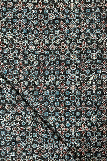 Black Ajrakh Printed Cotton Kurta Fabric - 3 meter