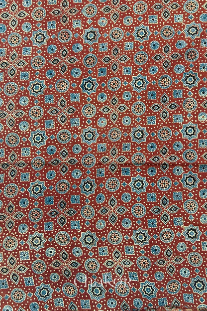 Madder Red Ajrakh Printed Cotton Kurta Fabric - 3 meter