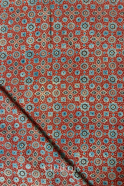 Madder Red Ajrakh Printed Cotton Kurta Fabric - 3 meter