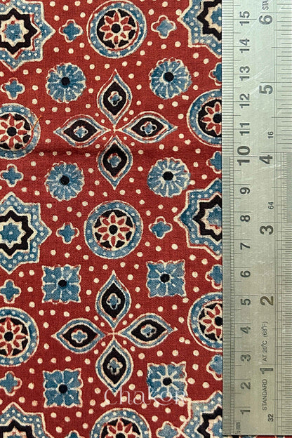Madder Red Ajrakh Printed Cotton Kurta Fabric - 3 meter
