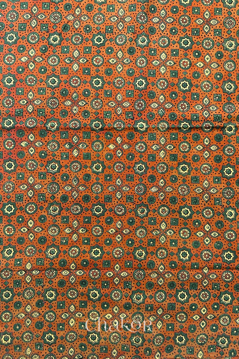 Rusty Orange Ajrakh Printed Cotton Kurta Fabric - 3 mtr