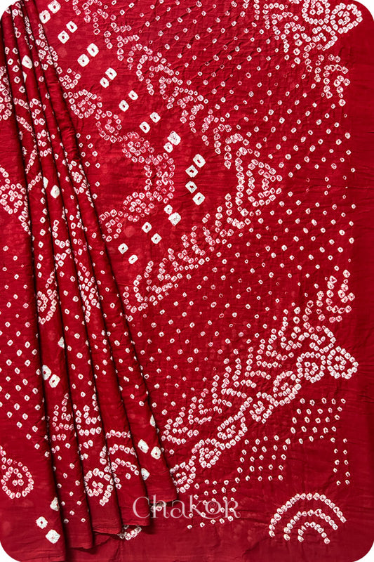 Red Bandhani Mul Cotton Saree