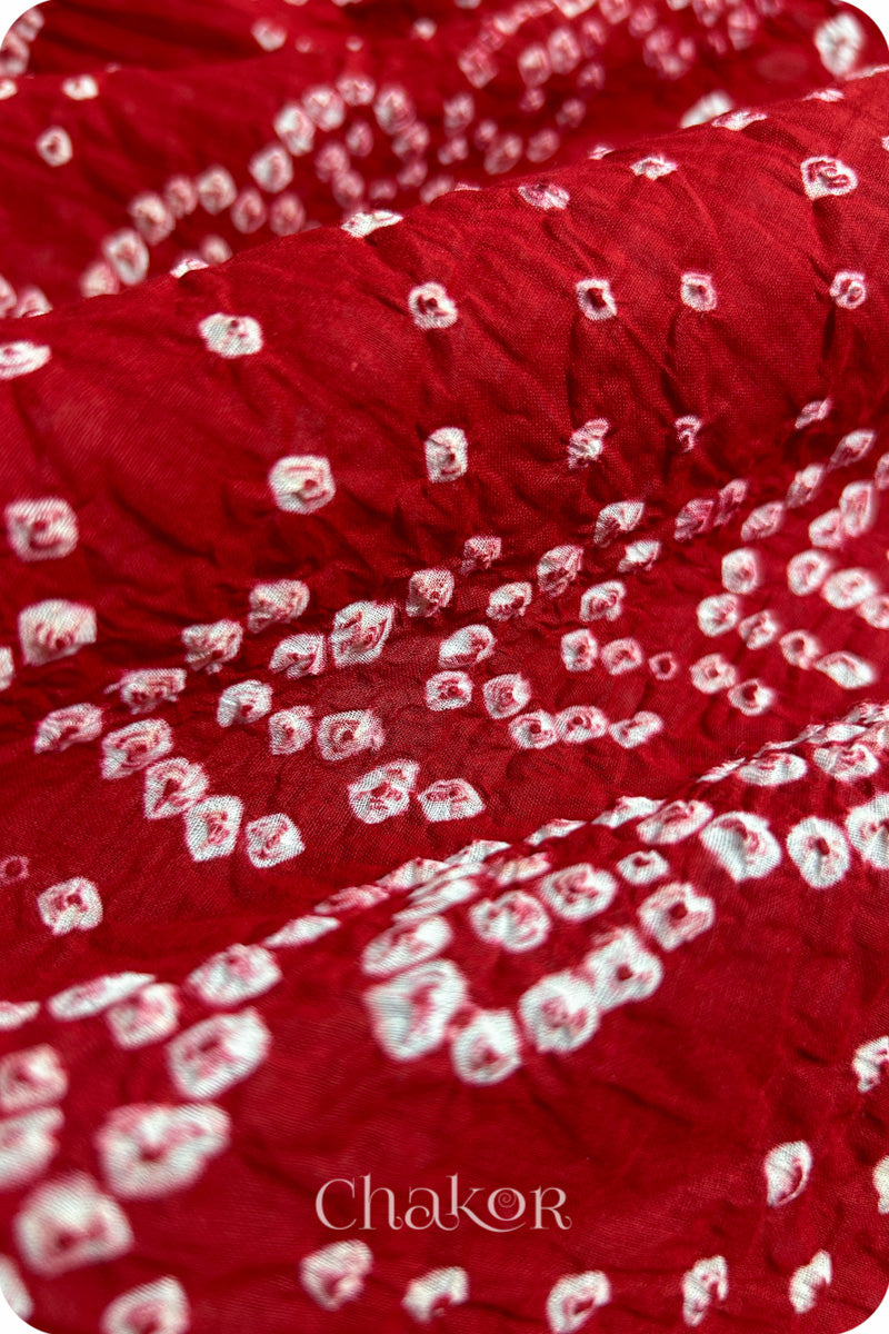 Red Bandhani Mul Cotton Saree