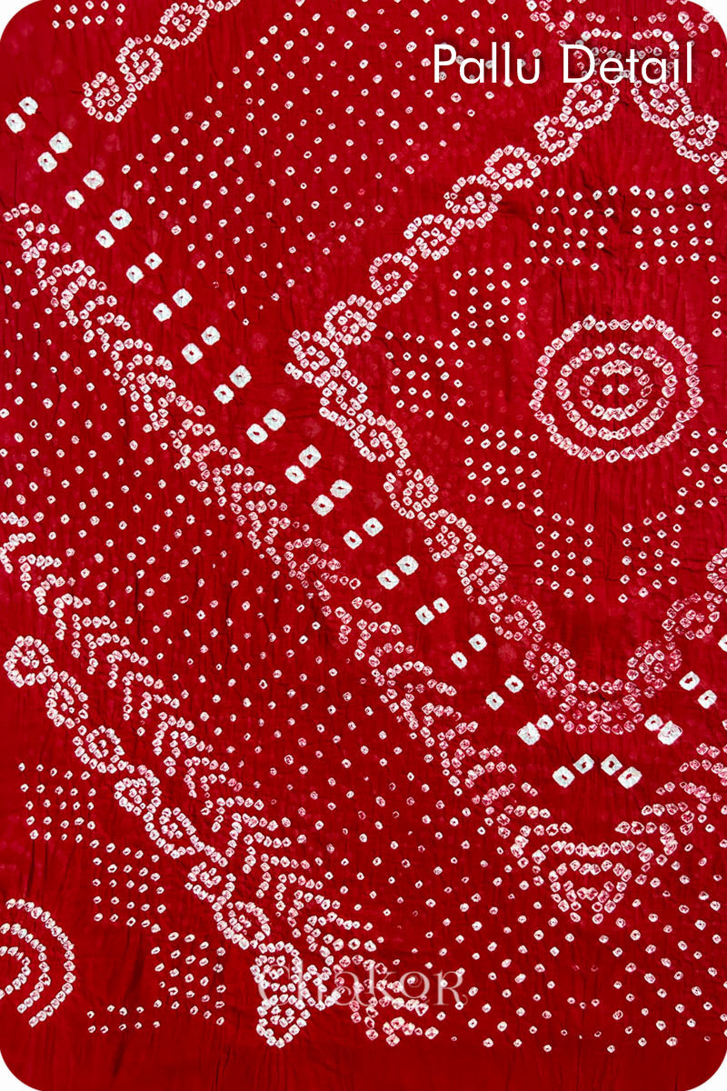 Red Bandhani Mul Cotton Saree