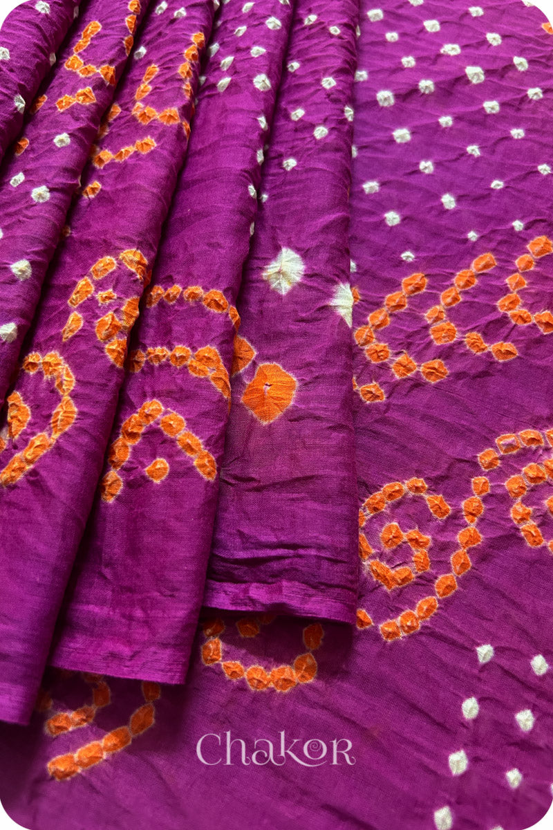 Magenta Bandhani Mul Cotton Saree