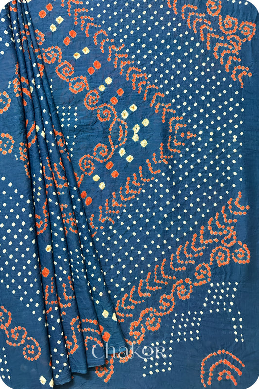 Indigo Bandhani Mul Cotton Saree