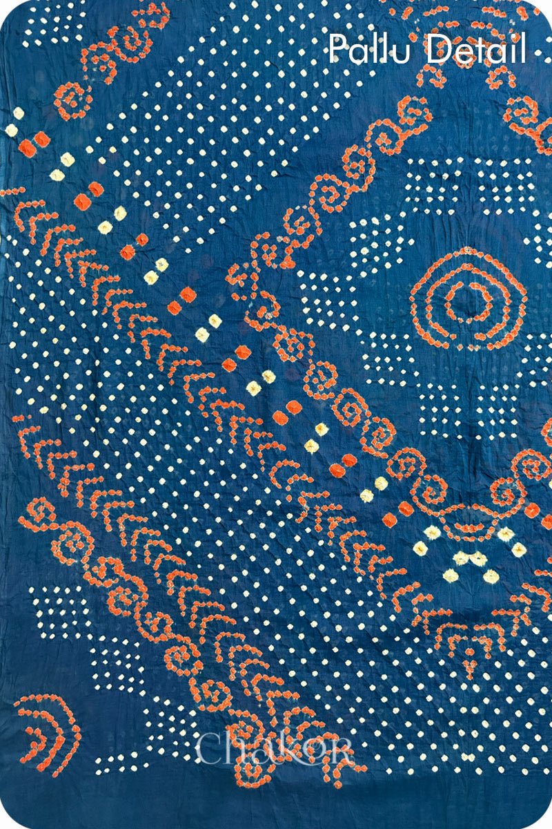 Indigo Bandhani Mul Cotton Saree