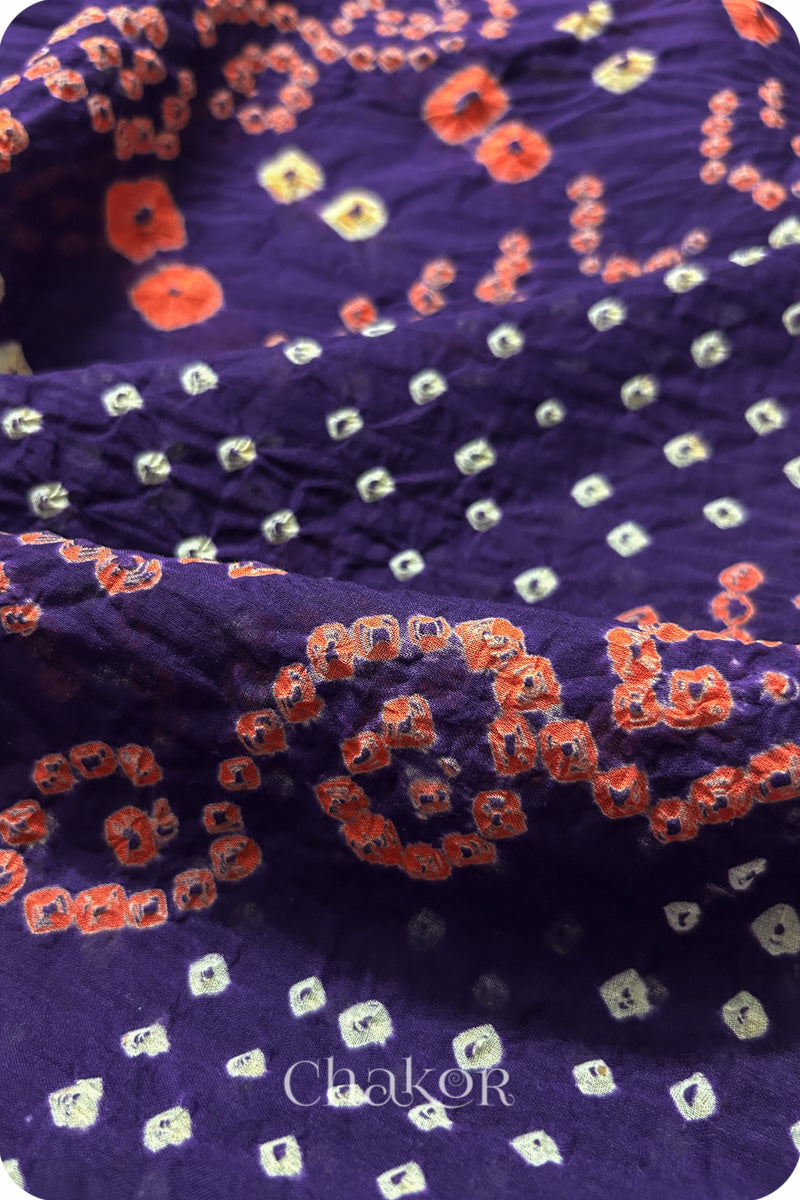 Purple Bandhani Mul Cotton Saree