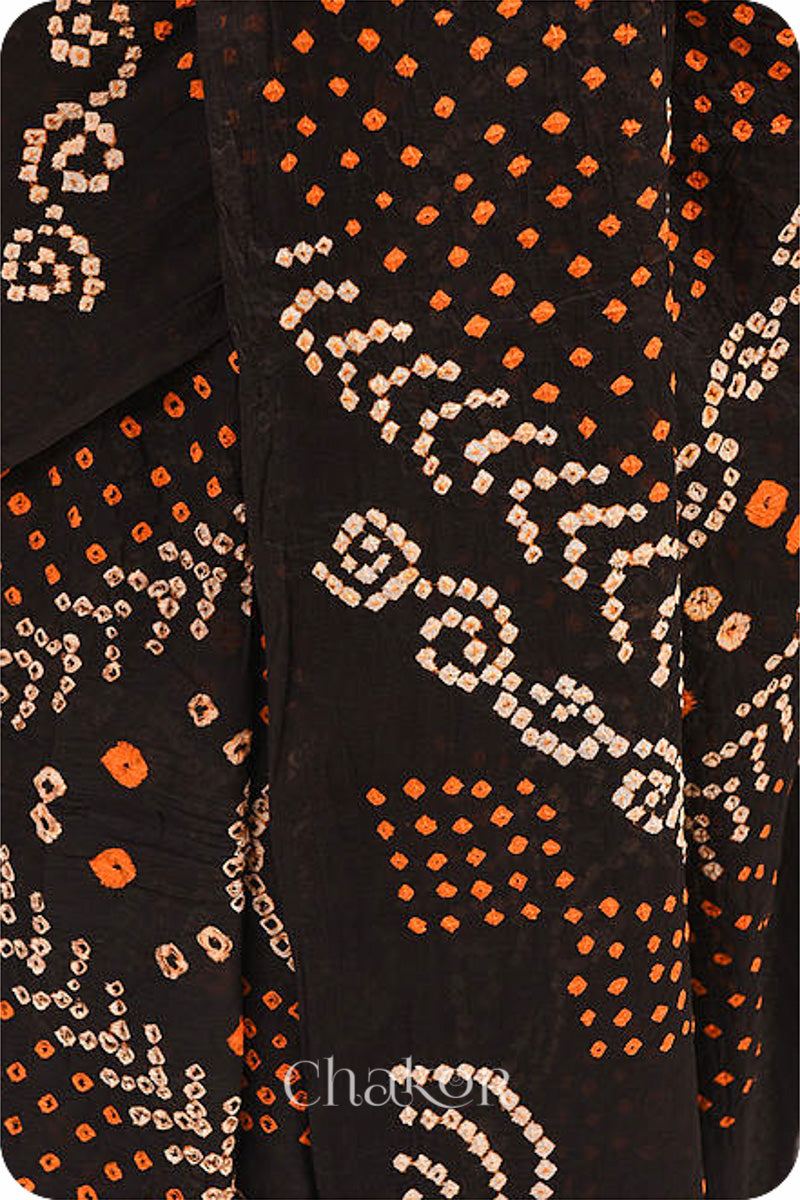 Handcrafted Black Bandhani Mul Cotton Saree by Chakor