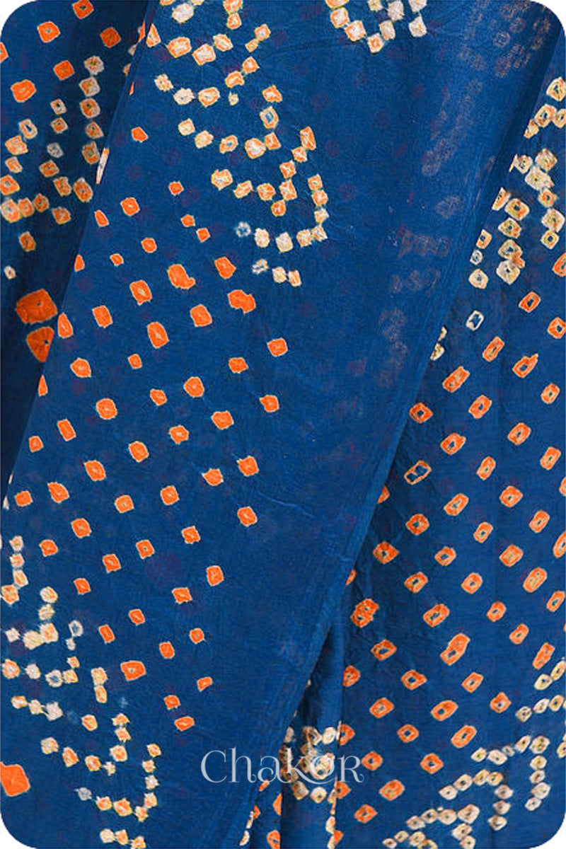 Handcrafted Indigo Bandhani Mul Cotton Saree by Chakor