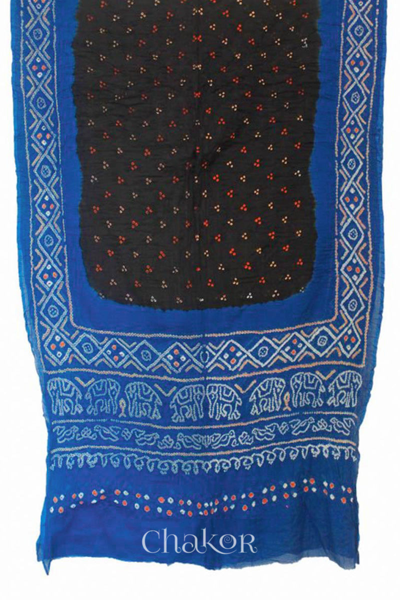 Handcrafted Black Indigo Bandhani Mul Cotton Saree by Chakor