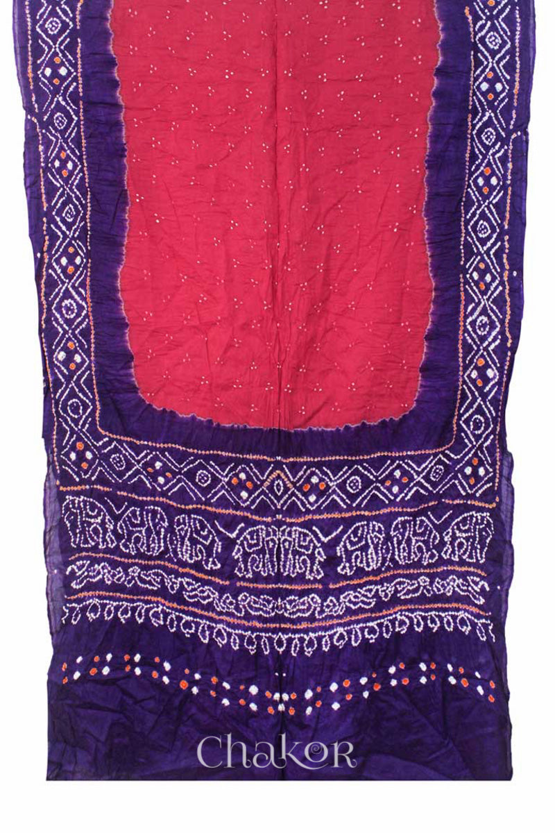 Handcrafted Strawberry Purple Bandhani Mul Cotton Saree By Chakor.