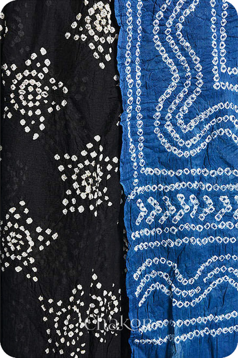 Handcrafted Black Indigo Bandhani Mul Cotton Saree by Chakor.