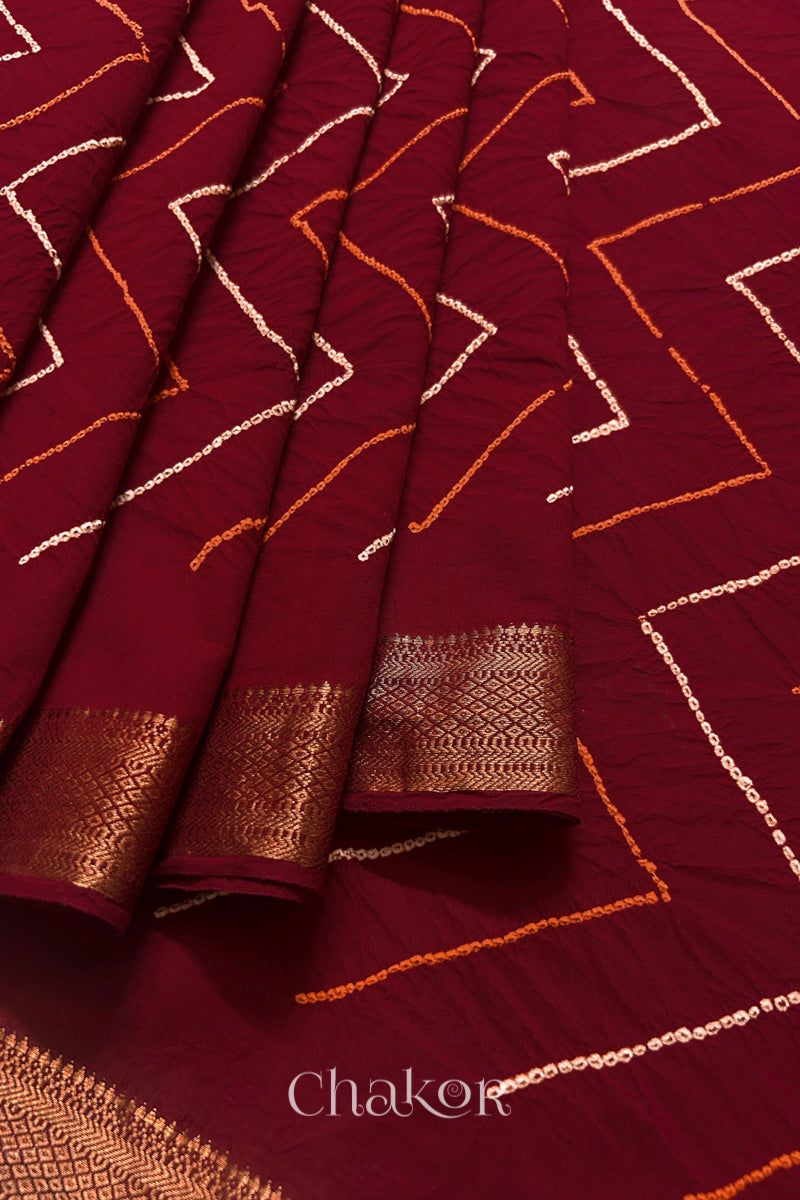 Deep Red Bandhani Handloom Mangalgiri Cotton Saree