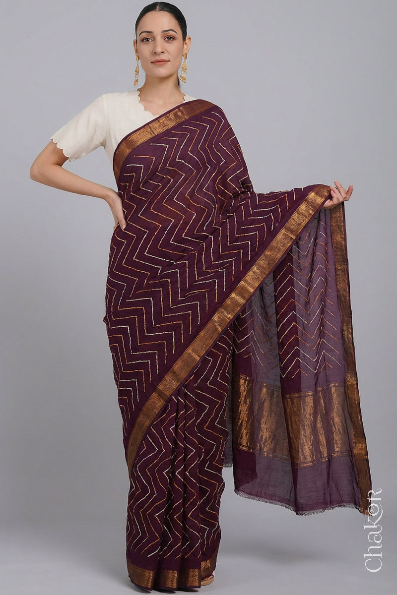 Maroon Bandhani Handloom Mangalgiri Cotton Saree