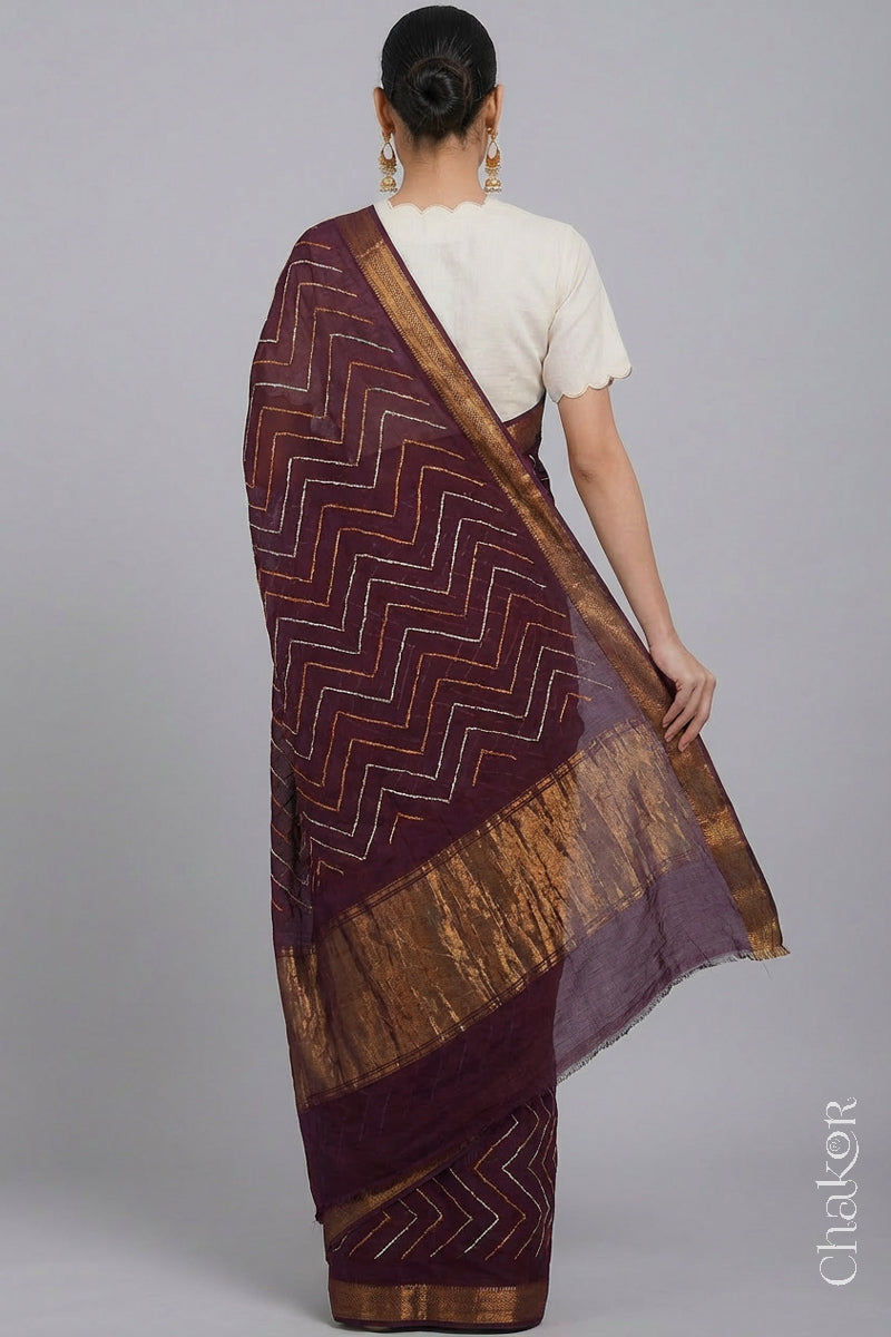 Maroon Bandhani Handloom Mangalgiri Cotton Saree
