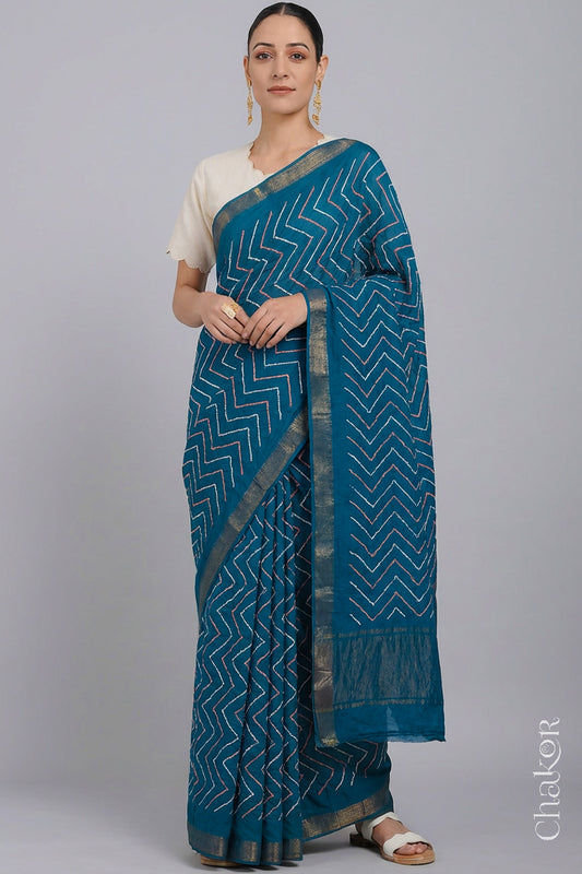 Indigo Bandhani Handloom Mangalgiri Cotton Saree