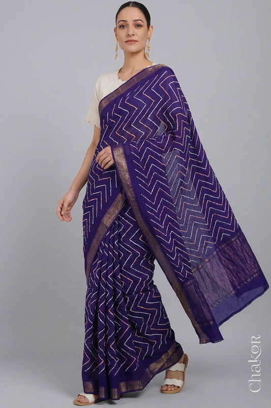 Deep Purple Bandhani Handloom Mangalgiri Cotton Saree