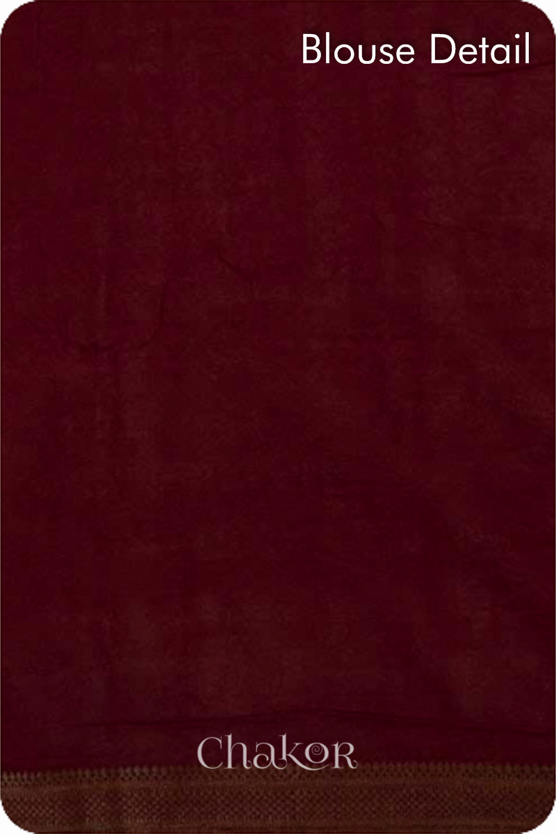 Maroon Traditional Bandhani Mangalgiri Cotton Saree with zari border and pallu by Chakor.