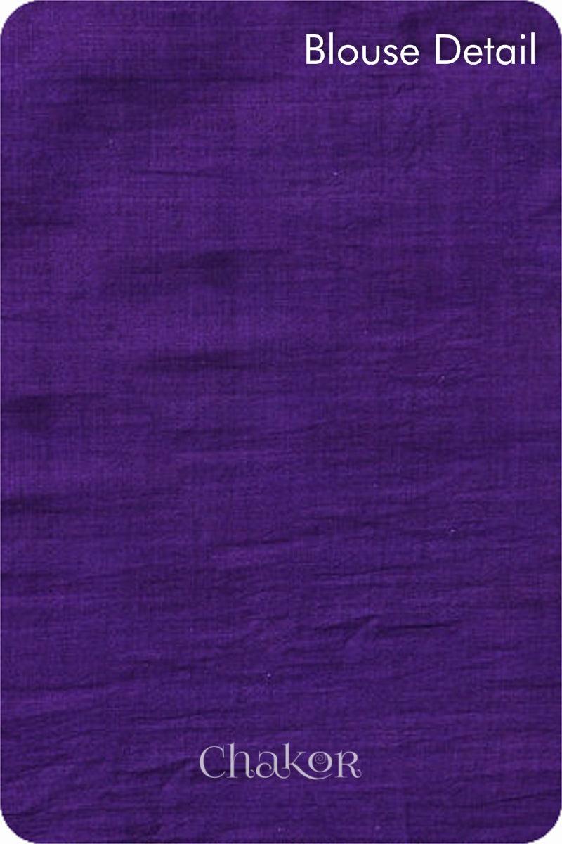 Purple Traditional Bandhani Mangalgiri Cotton Saree with zari border and pallu by Chakor.