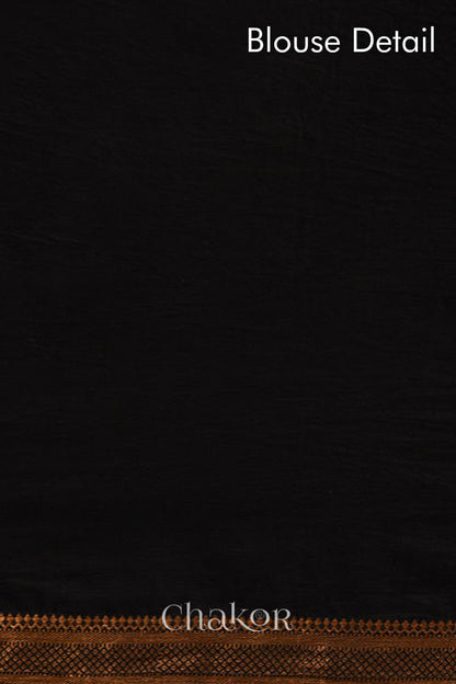 Black Bandhani Mangalgiri Cotton Saree with zari border and pallu by Chakor.