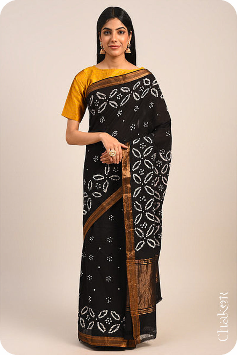 Black Bandhani Mangalgiri Cotton Saree