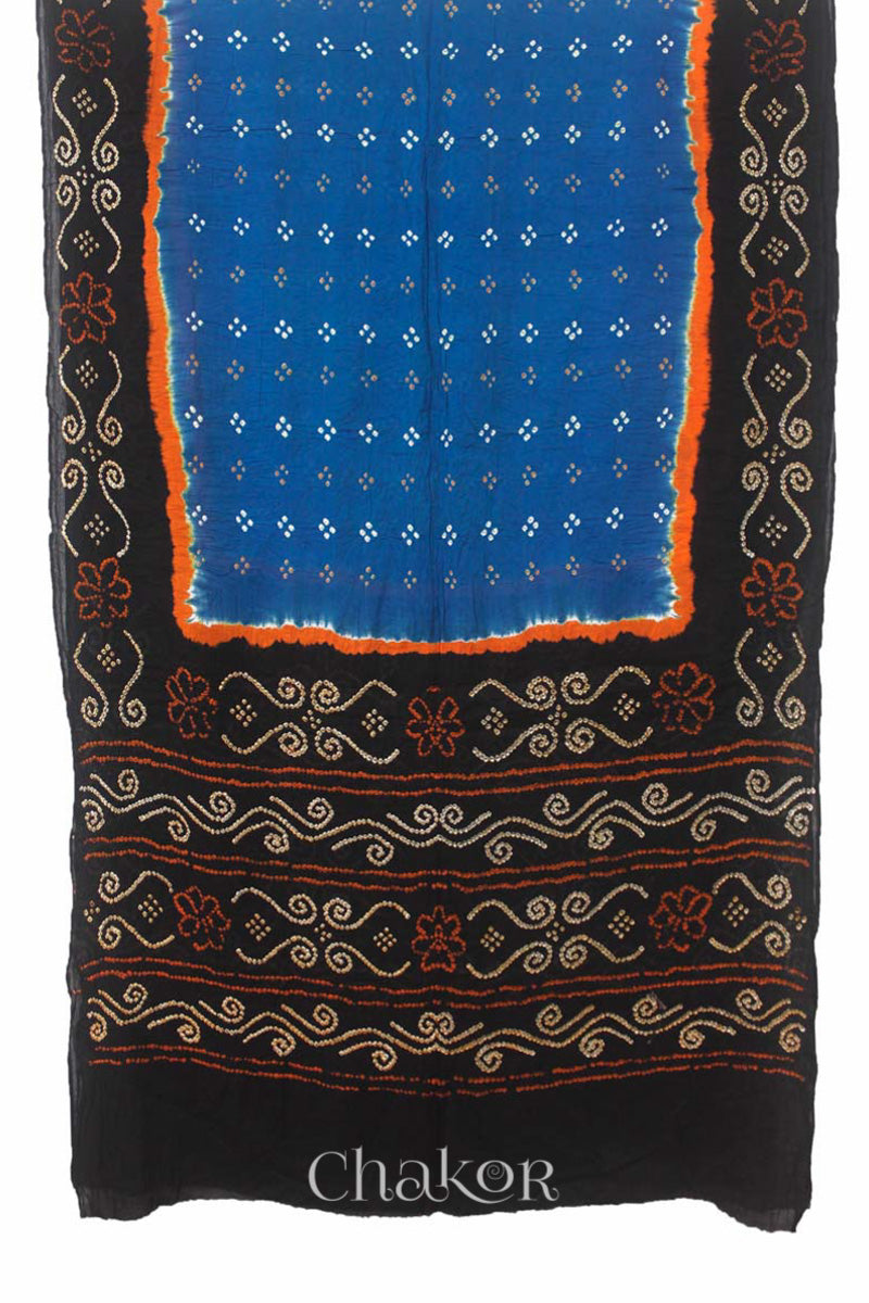 Traditional Indigo Black Bandhani Mul Cotton Saree by Chakor.