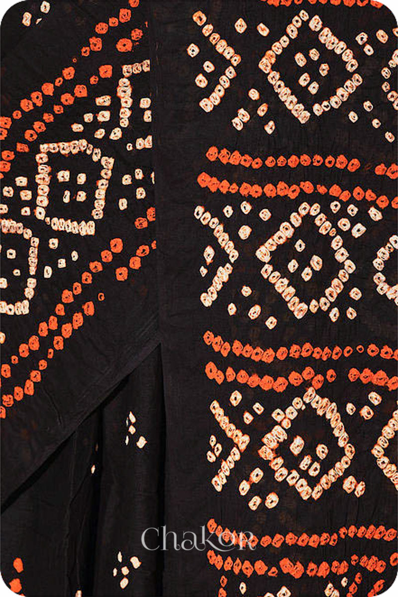 Traditional Black Bandhani Mul Cotton Saree by Chakor.