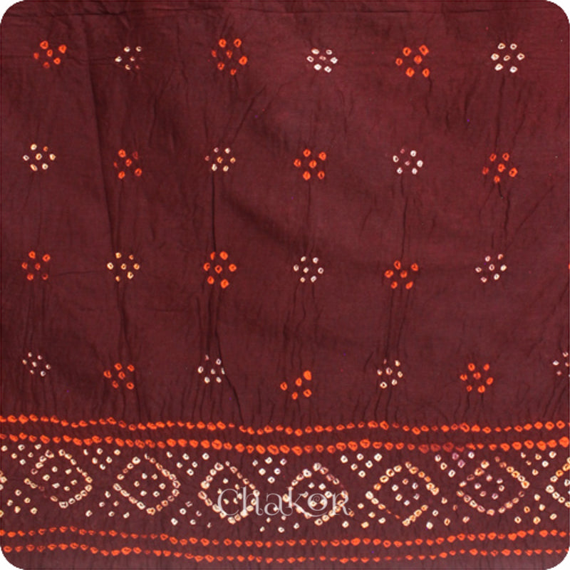 Traditional Maroon Bandhani Mul Cotton Saree by Chakor.