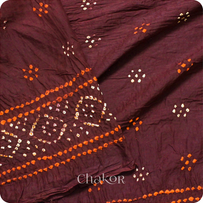 Traditional Maroon Bandhani Mul Cotton Saree by Chakor.