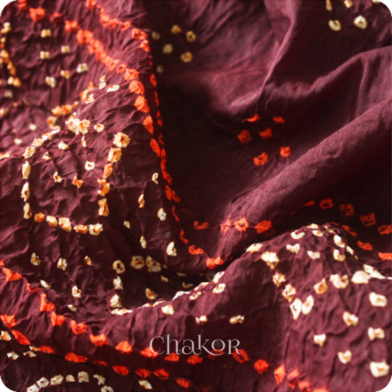 Traditional Maroon Bandhani Mul Cotton Saree by Chakor.