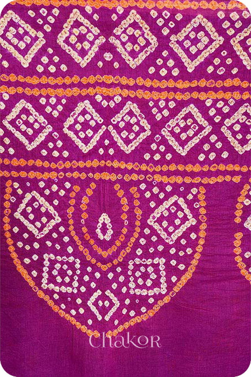 Traditional Magenta Bandhani Mul Cotton Saree by Chakor.