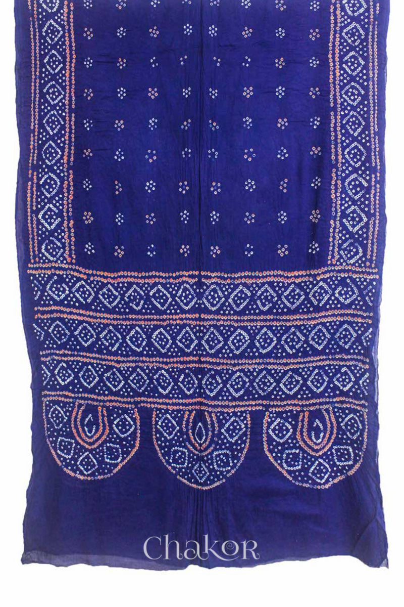 Traditional Navy Bandhani Mul Cotton Saree by Chakor.