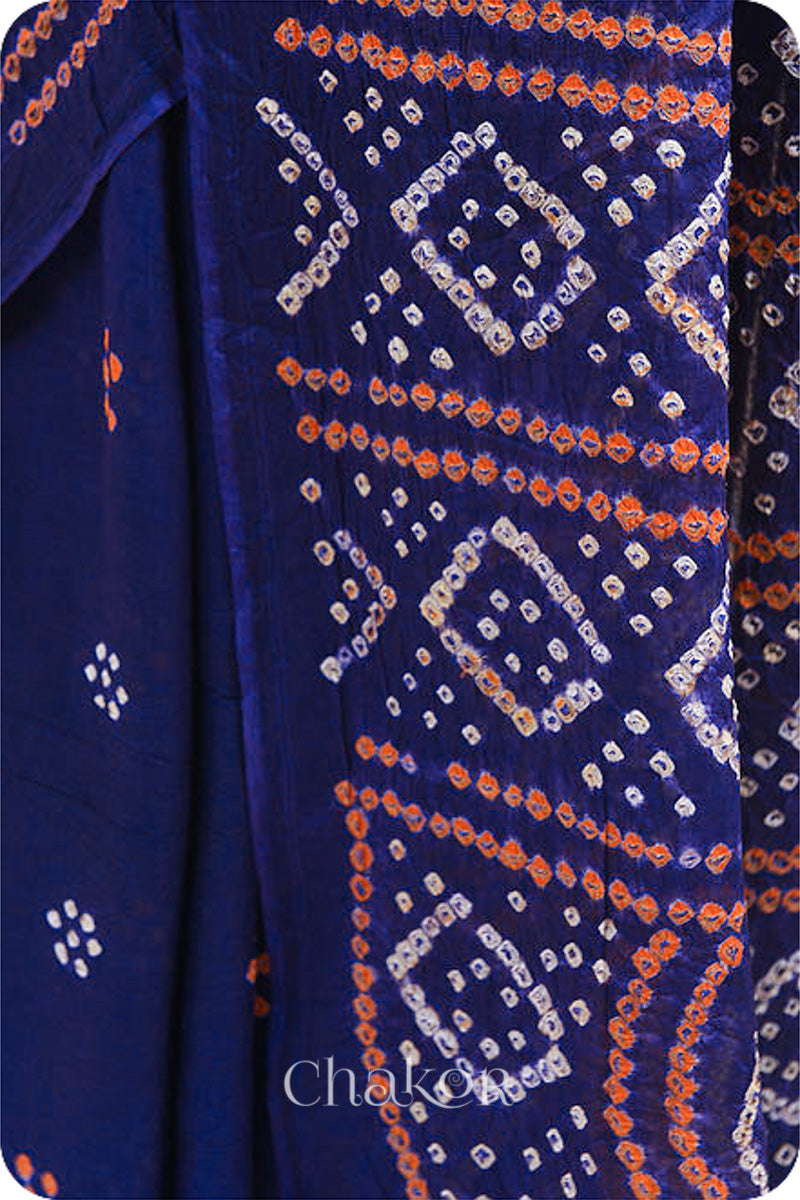 Traditional Navy Bandhani Mul Cotton Saree by Chakor.