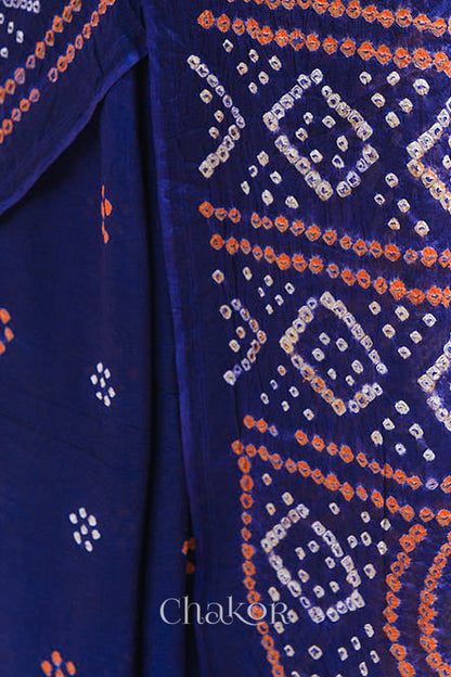 Traditional Navy Bandhani Mul Cotton Saree by Chakor.