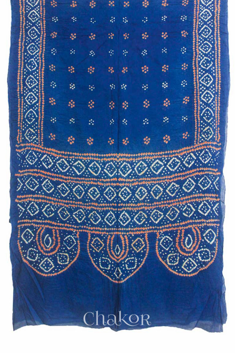 Traditional Indigo Bandhani Mul Cotton Saree by Chakor.