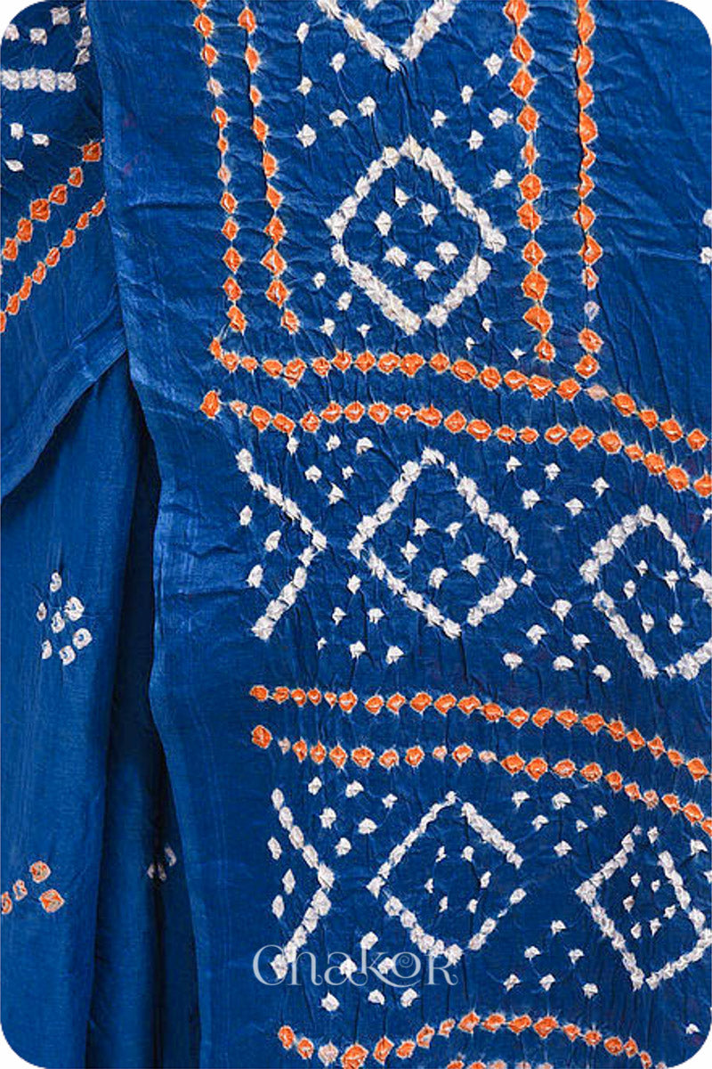 Traditional Indigo Bandhani Mul Cotton Saree by Chakor.