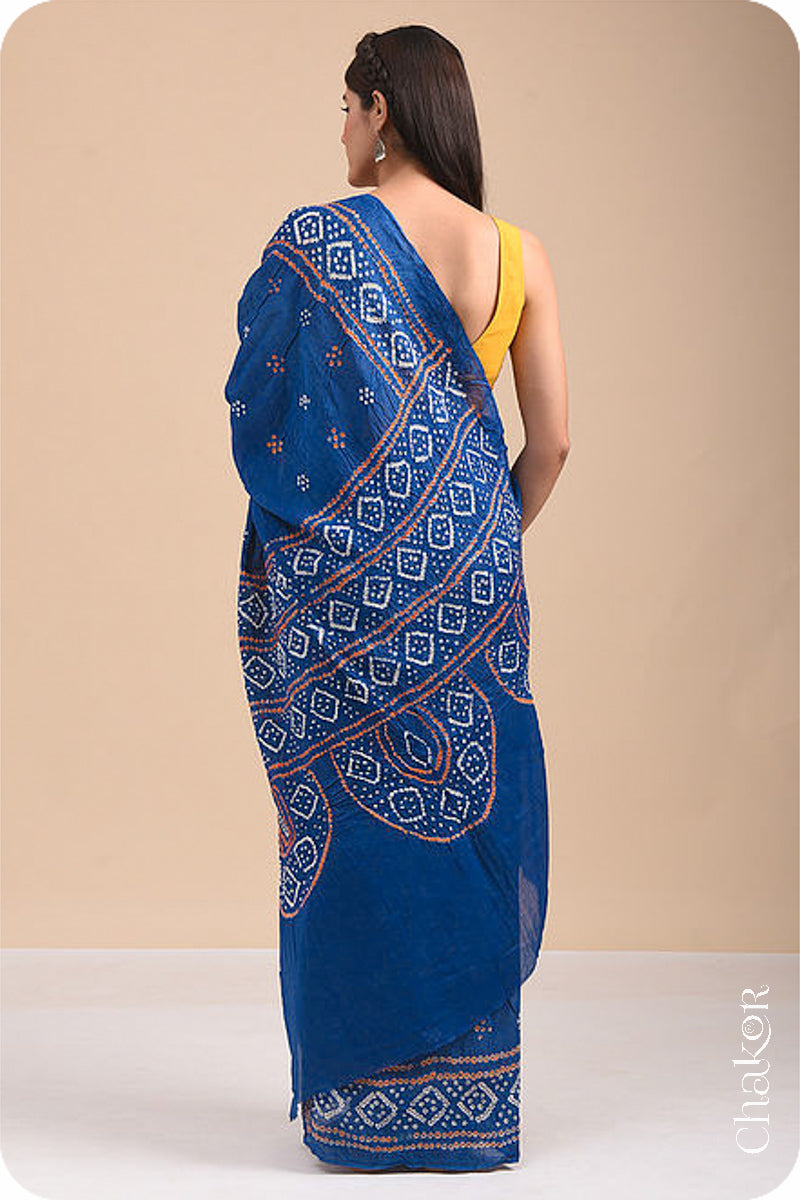 Traditional Indigo Bandhani Mul Cotton Saree by Chakor.