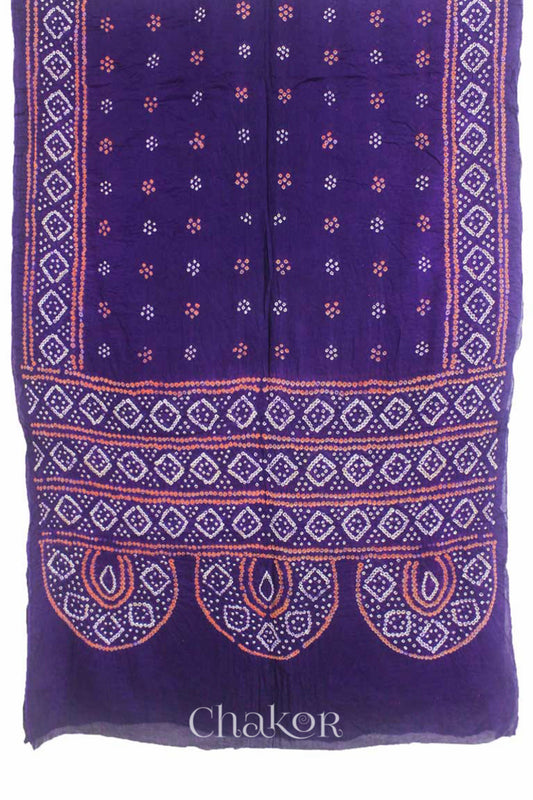 Traditional Purple Bandhani Mul Cotton Saree by Chakor.