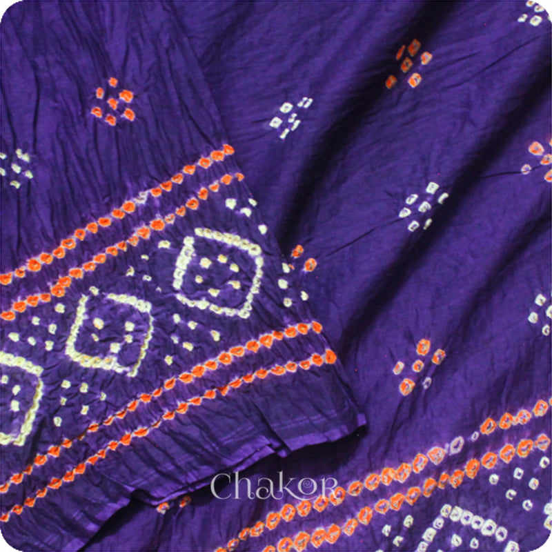 Traditional Purple Bandhani Mul Cotton Saree by Chakor.